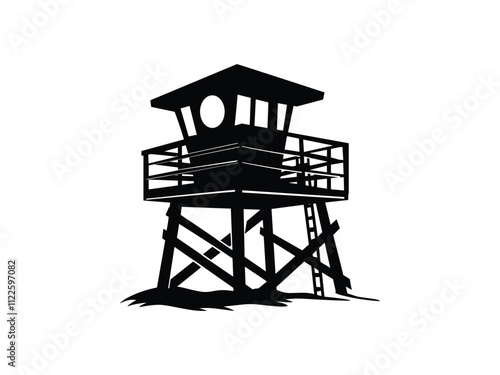 Lifeguard Safeguard Watchtower silhouette Military camp tower | vector silhouette illustration on white background