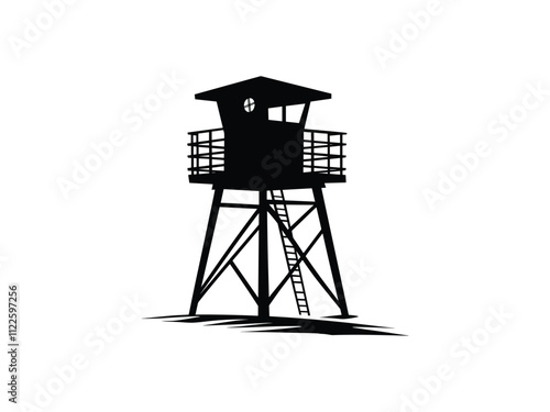 Lifeguard Safeguard Watchtower silhouette Military camp tower | vector silhouette illustration on white background