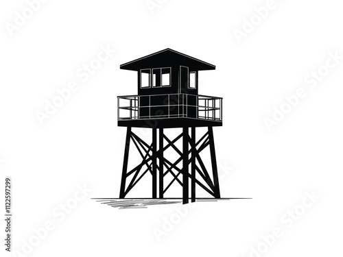 Lifeguard Safeguard Watchtower silhouette Military camp tower | vector silhouette illustration on white background