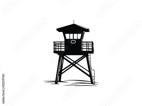 Lifeguard Safeguard Watchtower silhouette Military camp tower | vector silhouette illustration on white background