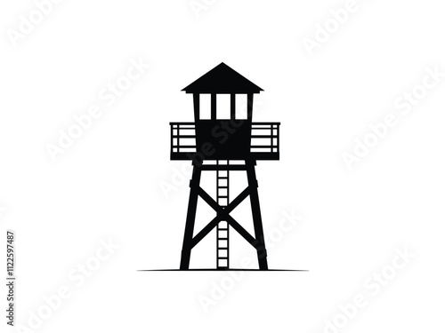 Lifeguard Safeguard Watchtower silhouette Military camp tower | vector silhouette illustration on white background