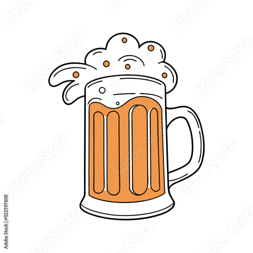 Golden beer in a mug with bubbly foam on top