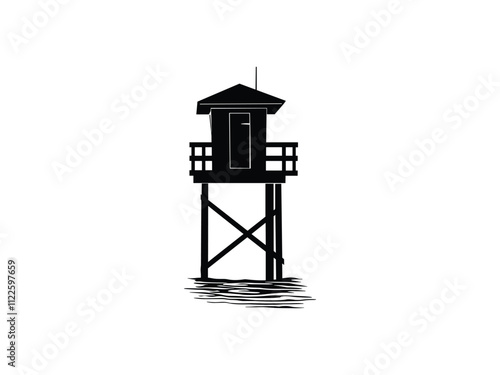 Lifeguard Safeguard Watchtower silhouette Military camp tower | vector silhouette illustration on white background