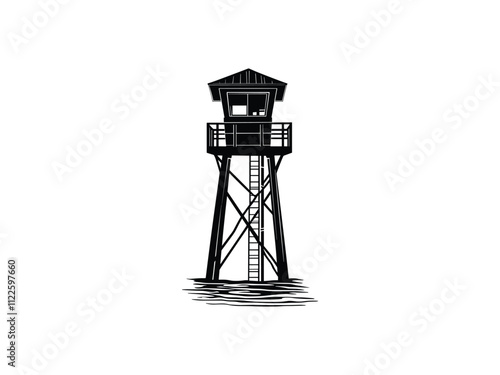 Lifeguard Safeguard Watchtower silhouette Military camp tower | vector silhouette illustration on white background