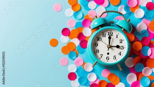 Illustration of midnight clock for New Year's party celebration photo