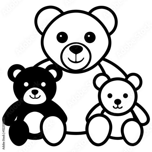 Teddy bears and plushies cute cuddly silhouette,line art vector illustration,teddy bears,cute teddy on white background.