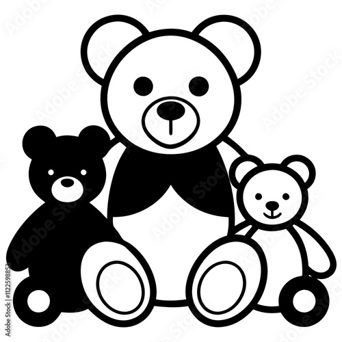 Teddy bears and plushies cute cuddly silhouette,line art vector illustration,teddy bears,cute teddy on white background.