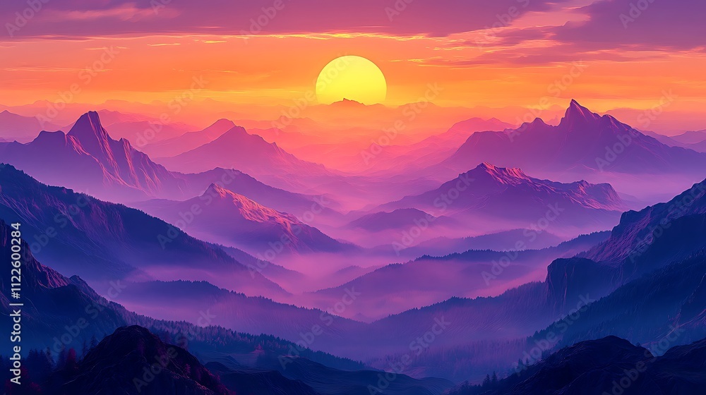 Fototapeta premium Sunset over mountain landscape nature artwork serene environment