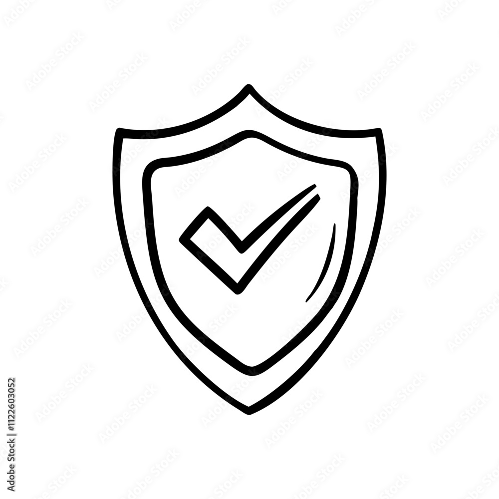 Shield with checkmark doodle vector icon Shield with checkmark doodle vector icon