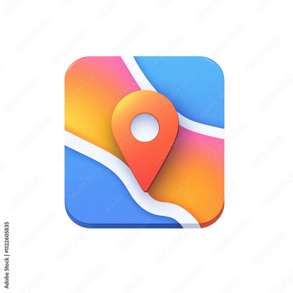 Fototapeta premium A colorful map icon featuring a location pin, symbolizing navigation and location services.