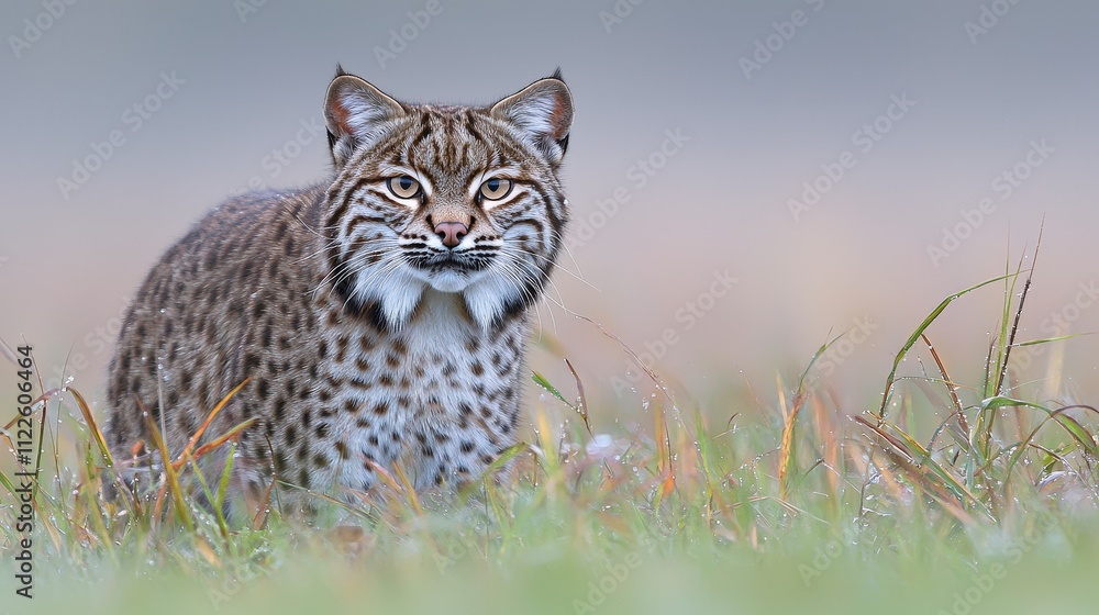 Fototapeta premium Majestic Bobcat in Grassland Sunset Wild Cat Nature Photography