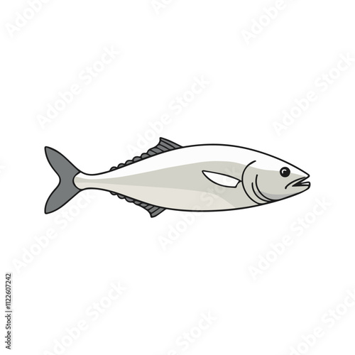 Atlantic Cod Flat Vector Illustration, Simple Stylized Fish Design, Light Gray Body, Minimalist Look, Clean Lines, White Background