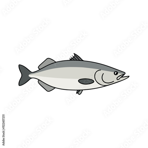 Atlantic Cod Flat Vector Illustration, Simple Stylized Fish Design, Light Gray Body, Minimalist Look, Clean Lines, White Background