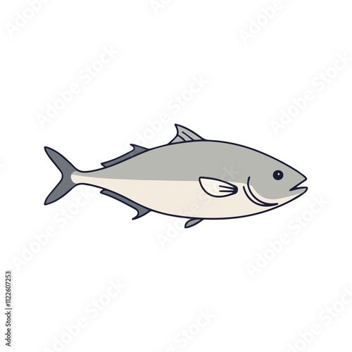 Atlantic Cod Flat Vector Illustration, Simple Stylized Fish Design, Light Gray Body, Minimalist Look, Clean Lines, White Background
