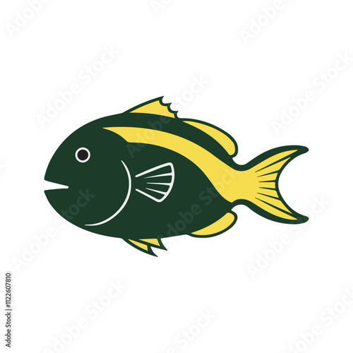 Flat illustration of a goliath grouper with deep green body, broad shape, minimalistic design, clean background, modern aesthetic