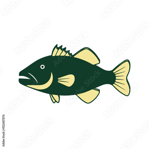 Flat illustration of a goliath grouper with deep green body, broad shape, minimalistic design, clean background, modern aesthetic