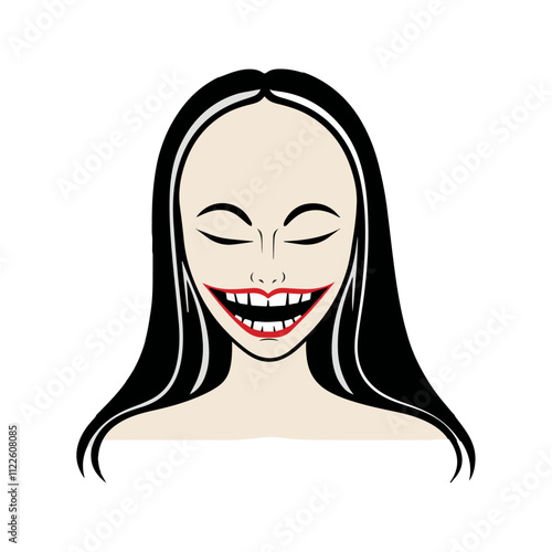 Kuchisake-onna Flat Vector Illustration, Slit-Mouth, Simple Eerie Design, Minimalist Look, White Background
