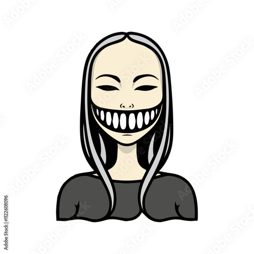 Kuchisake-onna Flat Vector Illustration, Slit-Mouth, Simple Eerie Design, Minimalist Look, White Background