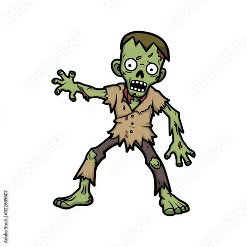 Zombie Flat Vector Illustration, Decayed Body, Stylized Design, Exaggerated Features
