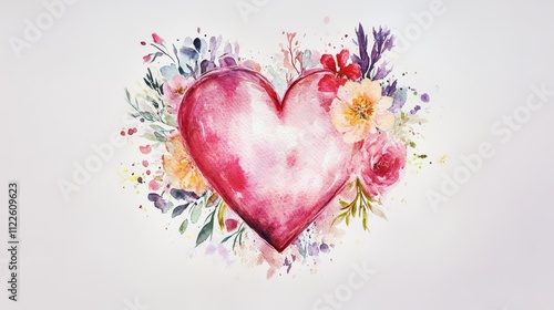 Watercolor heart. Floral heart illustration. Valentine's day concept