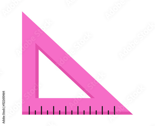 Pink triangle ruler school stationary measure tools clipart flat illustration