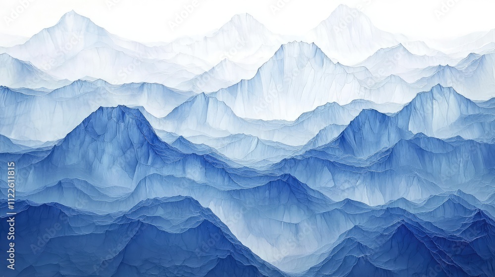 Obraz premium Ice layers forming jagged, abstract ridges and peaks, with light scattering through the transparent and textured surfaces