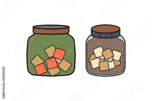 Candy in jar - doodle cartoon style vector illustration for sweet treat design