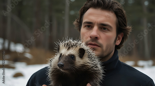 portrait of a person with hedgehog. Genrative.ai 