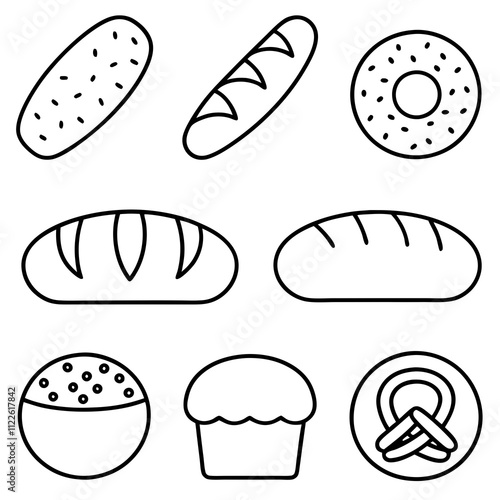 Bakery Icons Bread, Bagels, Pretzels, Muffins, and More