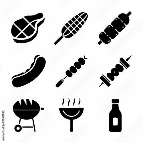 Grilling Icons BBQ, Steak, Hot Dog, Kebabs, Corn, Sauce photo