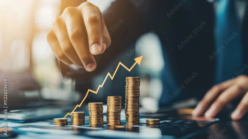 Growth arrow up and progress success business skill increase improvement graph on market profit stock background with goal of achievement futuristic finance economy