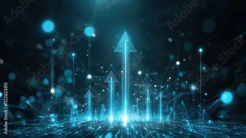 Growth arrow up and progress success business skill increase improvement graph on market profit stock background with goal of achievement futuristic finance economy