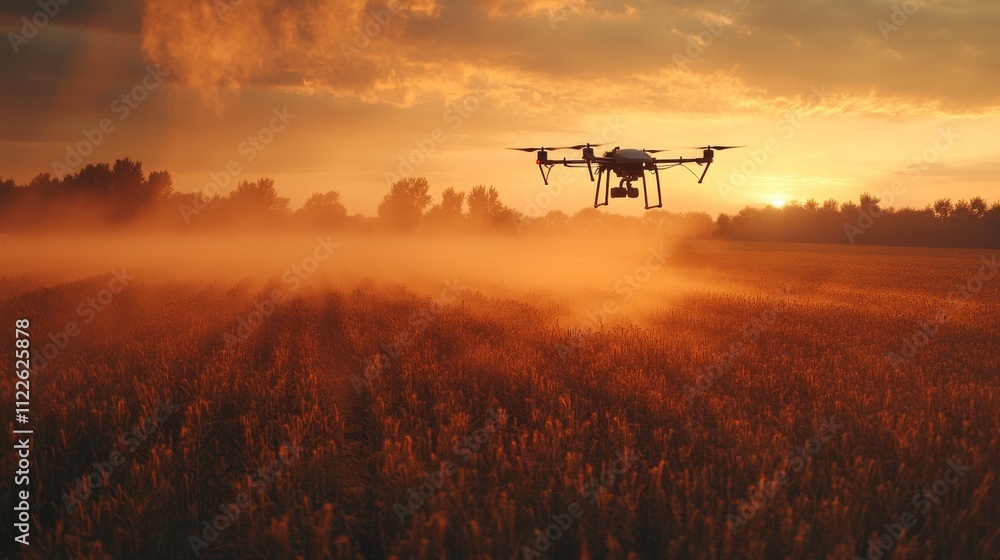 Fototapeta premium Drone Technology in Agriculture at Sunset
