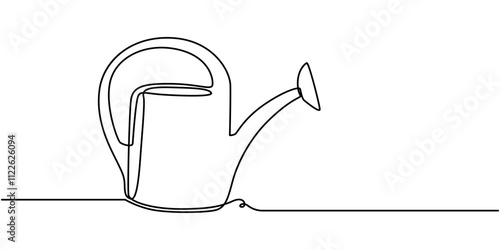 Watering Can for the Garden Single Line Drawing with Editable Stroke, Continuous one line drawing water the plants to maintain a good environment. World environment day concept. Single line draw.