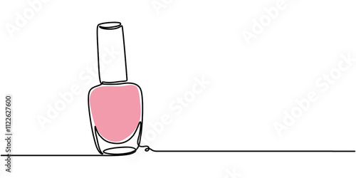 Nail varnish one line drawing on white isolated background for store, banner and business card. Linear art. Vector illustration, Decorative cosmetics for manicure and pedicure - Nail polish.