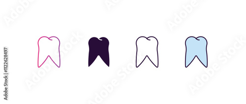 molar tooth gradient, line, filled, colored icon. editable vector from medical concept. four different style molar tooth icon isolated on white background