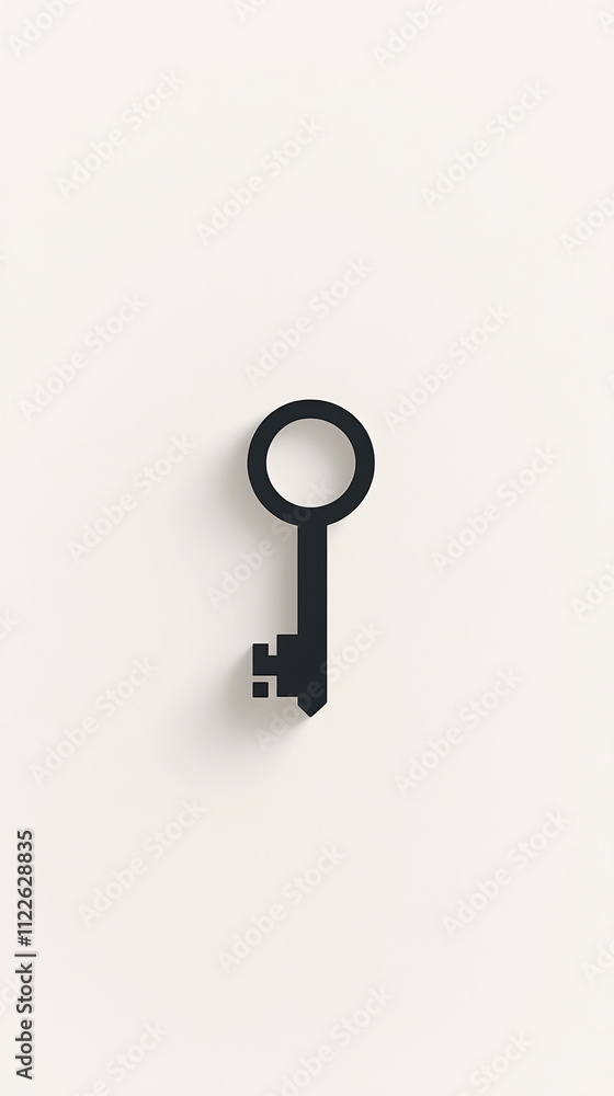simple black key icon with shadow on white background simple black key icon with shadow on white background