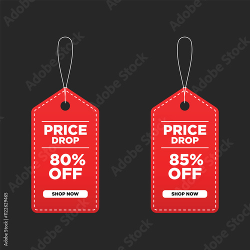 Price drop sale red tag with discount 80 percent and 85 percent