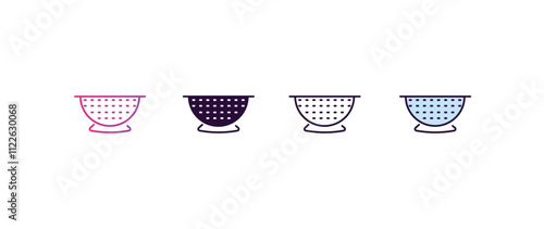 colander gradient, line, filled, colored icon. editable vector from kitchen concept. four different style colander icon isolated on white background