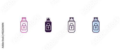 pendrive security gradient, line, filled, colored icon. editable vector from internet security concept. four different style pendrive security icon isolated on white background