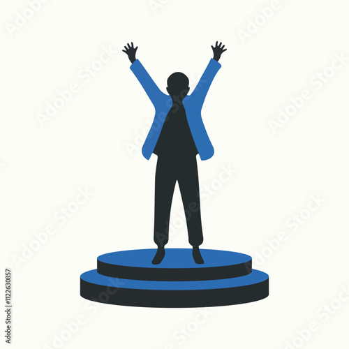 Victory Celebration Silhouette on Podium – Minimalist Achievement Illustration.