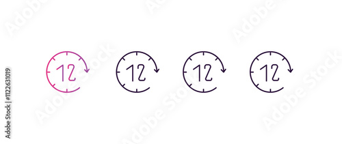 12 hours gradient, line, filled, colored icon. editable vector from human resources concept. four different style 12 hours icon isolated on white background