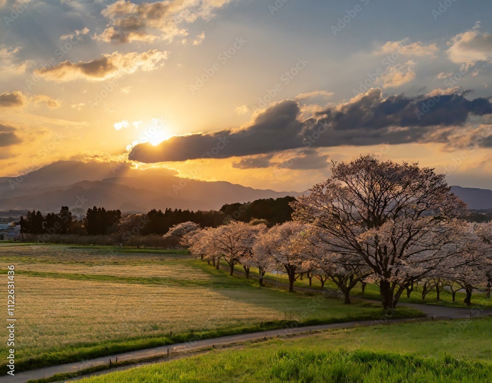 Fototapeta premium 桜と夕焼け