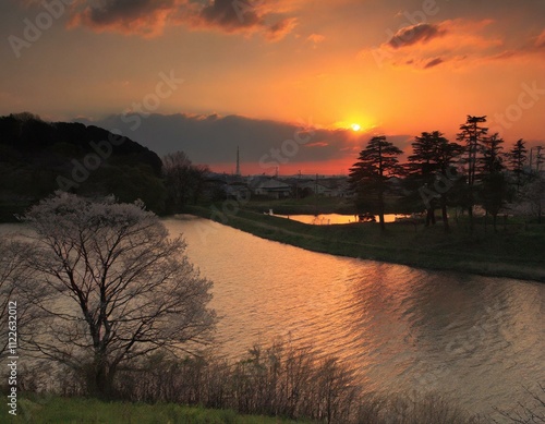 夕日に照らされる桜 photo