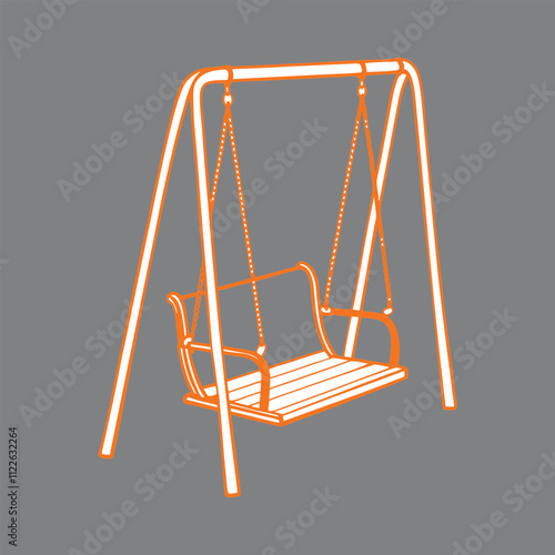 Minimalist porch swing illustration bright orange and white color scheme 
simple geometric shapes outdoor furniture design 2D vector graphic style
suspended bench seat iconic summer relaxation symbol