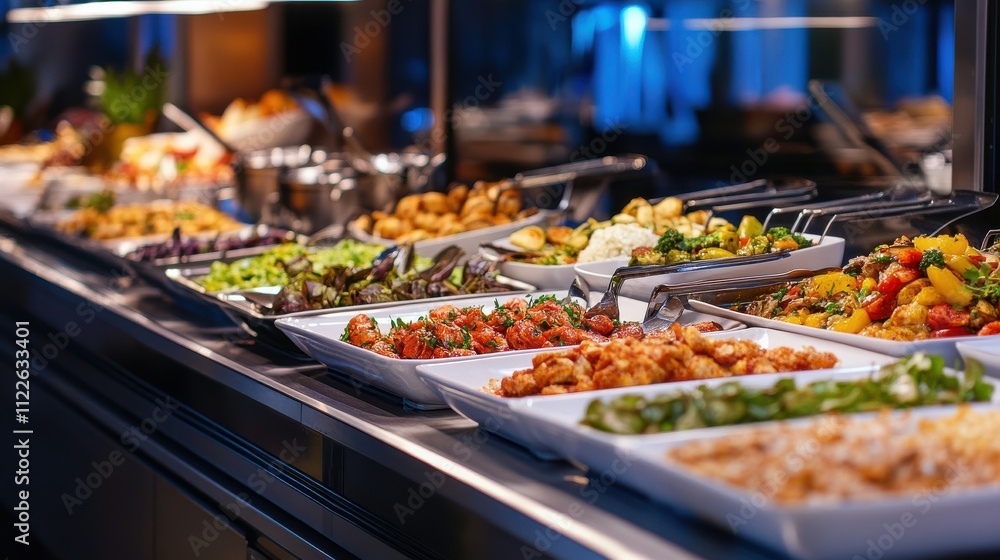 Obraz premium Colorful Buffet Spread with Fresh Vegetables and Various Dishes