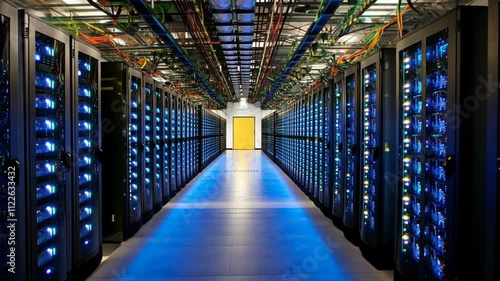 server room full of server racks and cables  photo