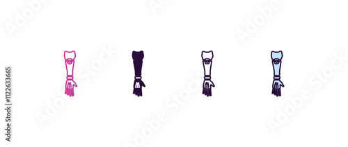 bionic arm gradient, line, filled, colored icon. editable vector from ai and tech concept. four different style bionic arm icon isolated on white background