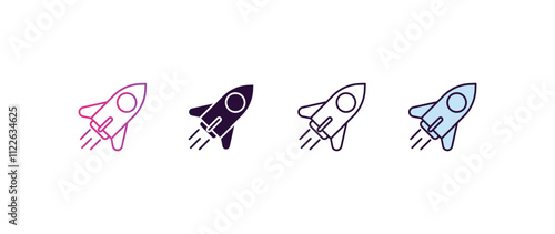 rocket gradient, line, filled, colored icon. editable vector from ai and tech concept. four different style rocket icon isolated on white background