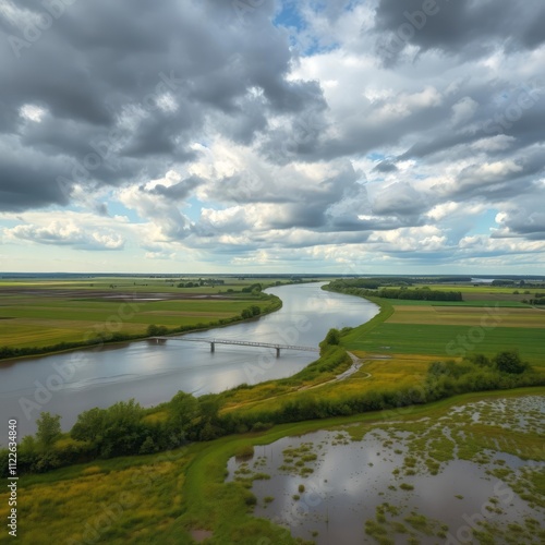 Floodlands near river nederrijn cloudy sky in netherlands River landscapes Ultra realistic Photorealistic landscape photographywater travel sky beautiful tourism outdoor photo